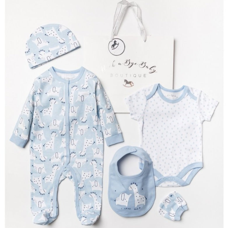 Baby Boys Elephant and Giraffe 6 Piece Mesh Bag Gift Set
