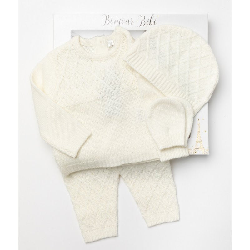 Baby Girls Cream Knitted 4 Piece Outfit (In Gift Box)