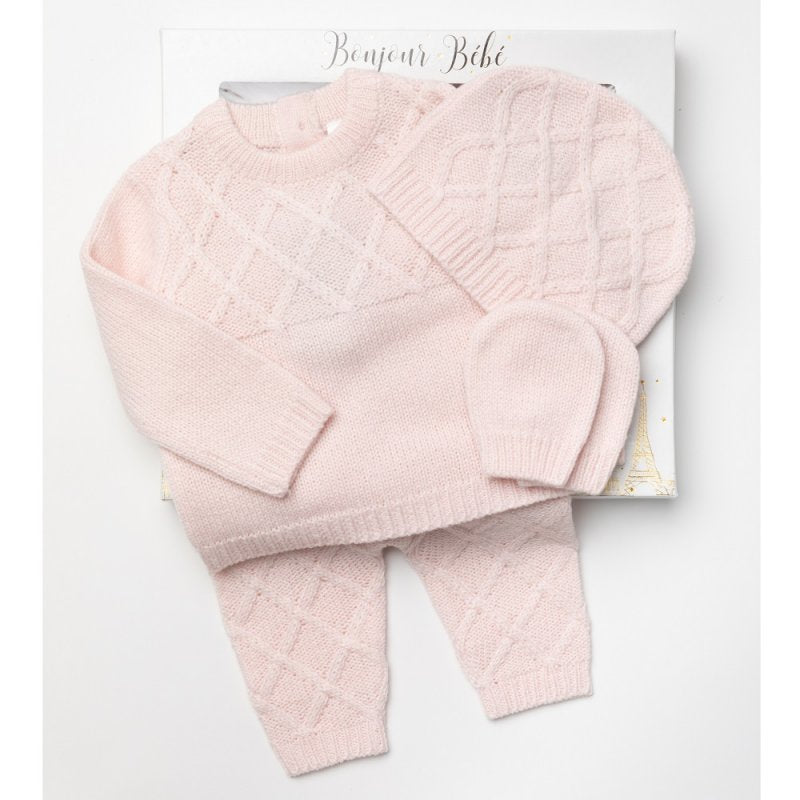 Baby Girls Baby Pink Knitted 4 Piece Outfit (In Gift Box)