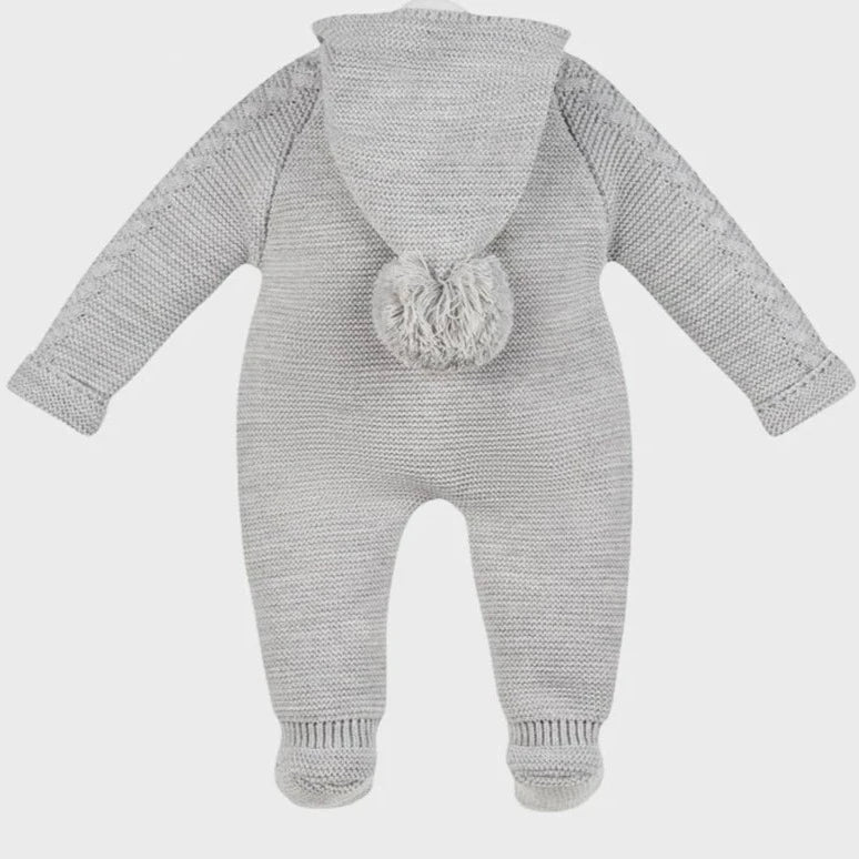 Dandelion Grey Bobble Hooded Cable Knit Pramsuit