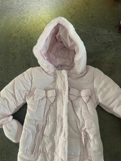 Pink Fur Panel And Bow Snowsuit