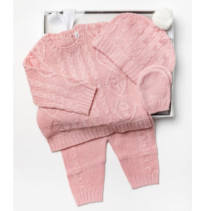 Baby Girls Baby Pink Knitted 4 Piece Outfit (In Gift Box)