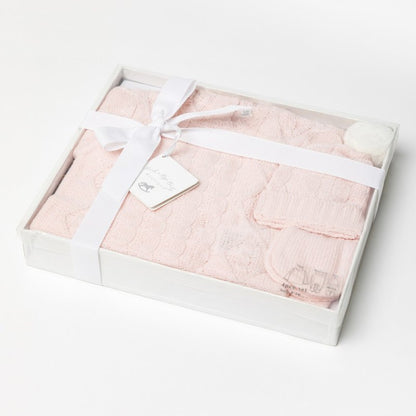 Baby Girls Baby Pink Knitted 4 Piece Outfit (In Gift Box)