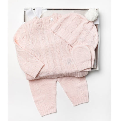 Baby Girls Baby Pink Knitted 4 Piece Outfit (In Gift Box)