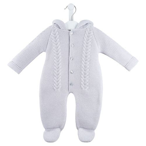 Dandelion Light Grey Bobble Hooded Cable Knit Pramsuit