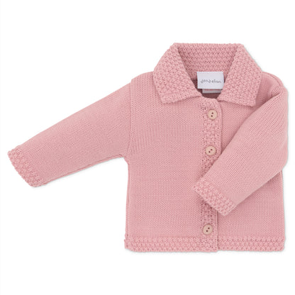 Knitted Cardigan with Collar - Dusty Pink
