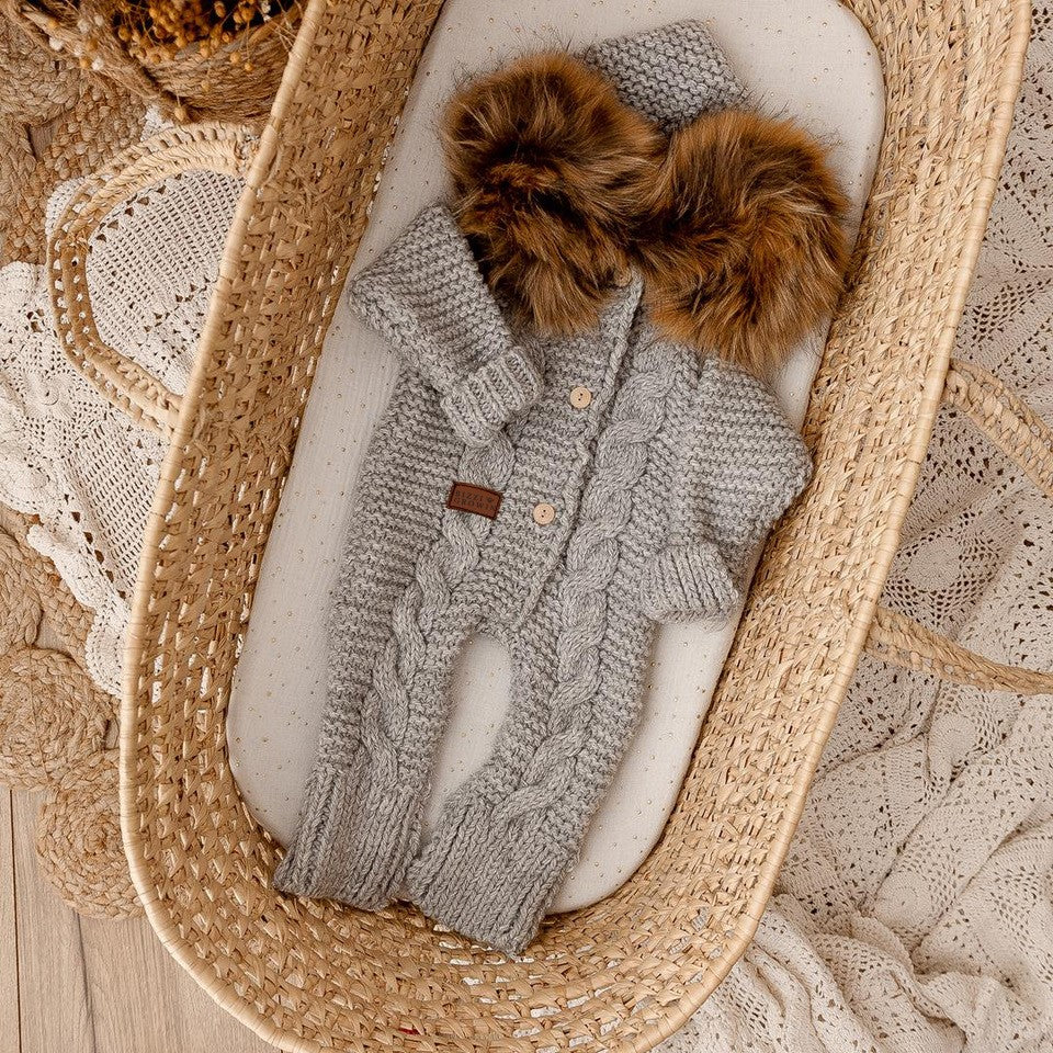 Alpaca Wool Pramsuit with Detachable Faux Fur Collar