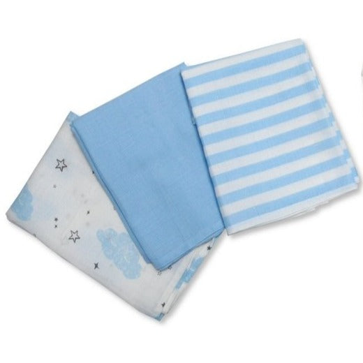 3 Pack Muslin Squares 100% cotton - Sky Blue
