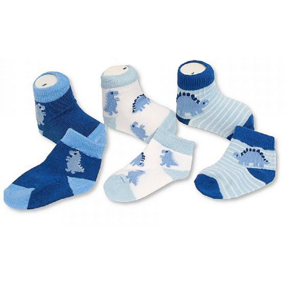 Baby Boys 3 Pack Dinosaur  Socks (0-6 Months)