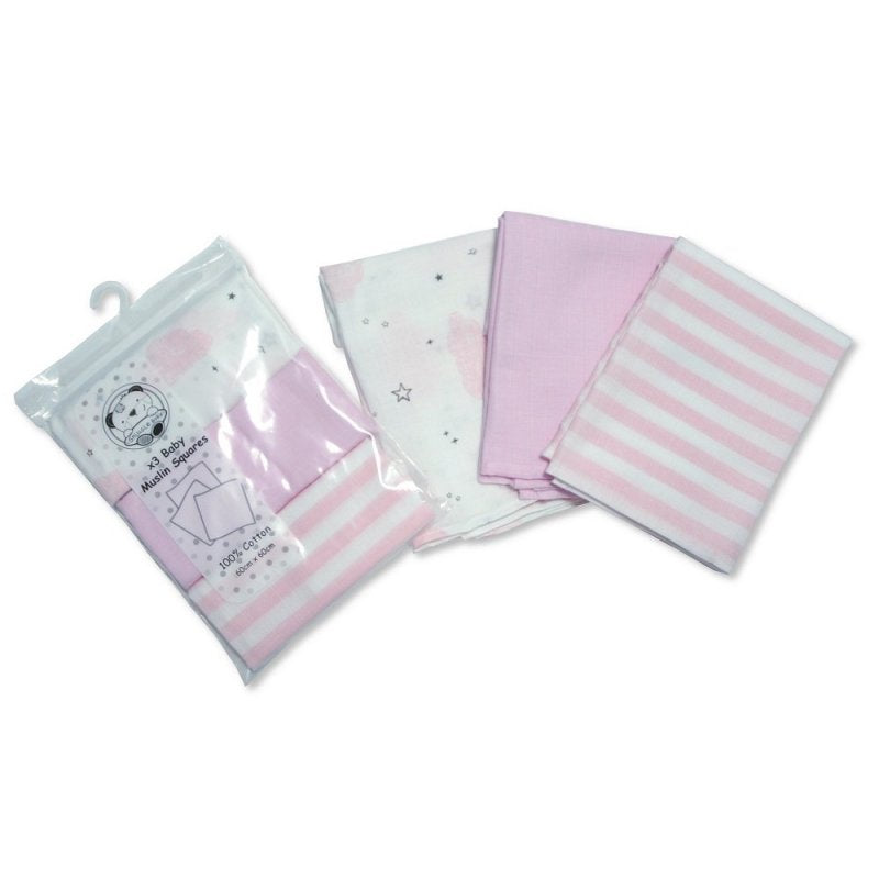 3 Pack Muslin Squares 100% cotton - Pink