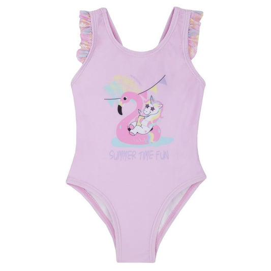 Baby Girls Frill Flamingo Print Swimsuit