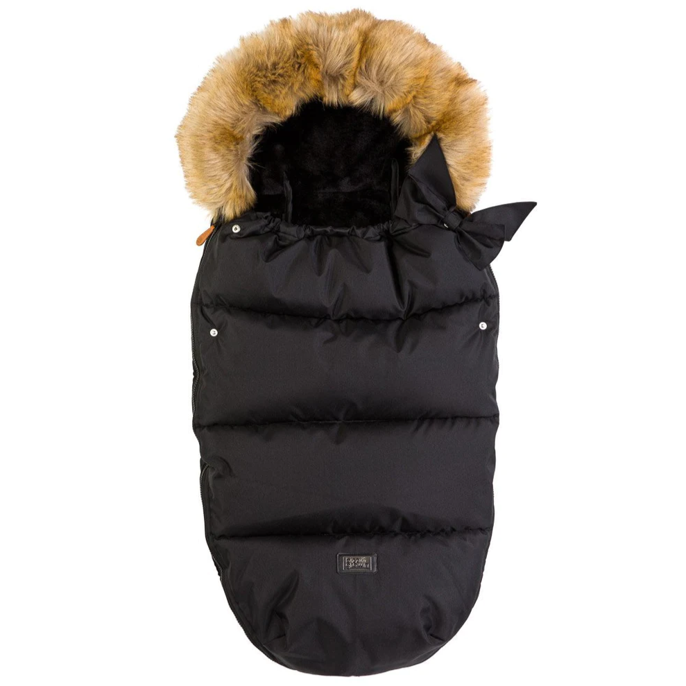 Faux Fur Collar Footmuff - Black