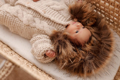 Alpaca Wool Pramsuit with Detachable Faux Fur Collar