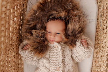 Alpaca Wool Pramsuit with Detachable Faux Fur Collar