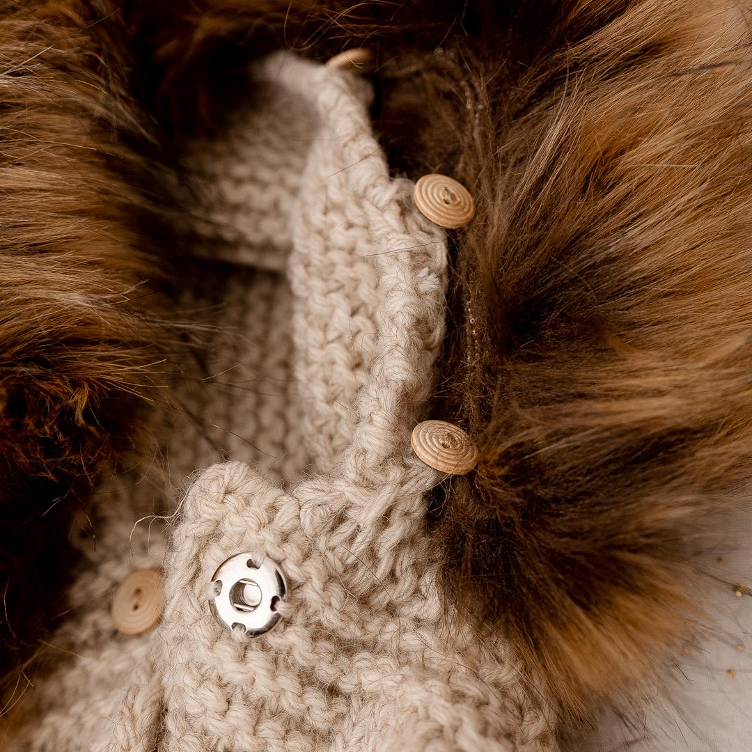 Alpaca Wool Pramsuit with Detachable Faux Fur Collar