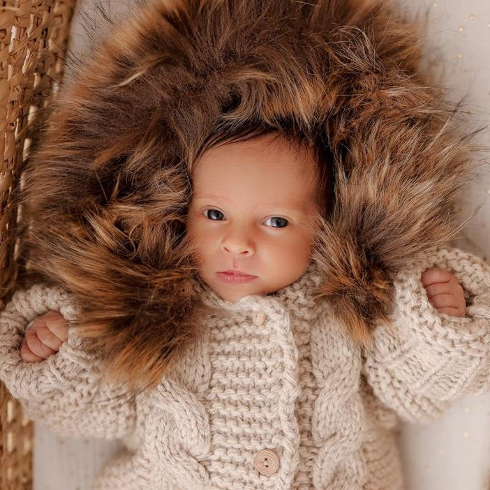 Alpaca Wool Pramsuit with Detachable Faux Fur Collar