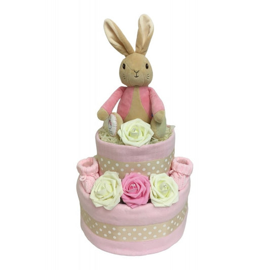 Two Tier Nappy Cake With Flopsy Bunny