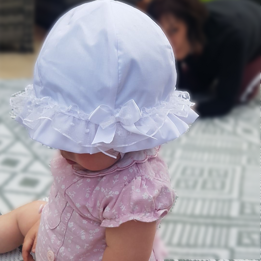 White Lace Summer Hat with Bow (0-24 Months)