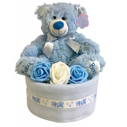 Keepsake Teddy Nappy Cake - Blue