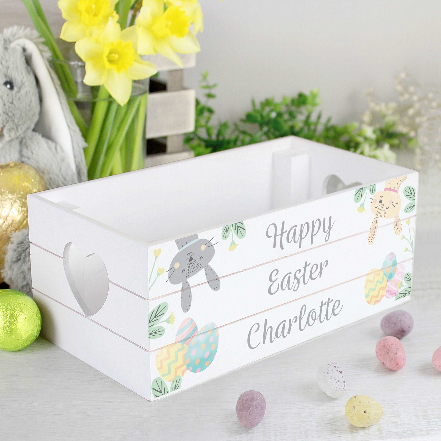 Personalised Bunny White wooden Easter Crate