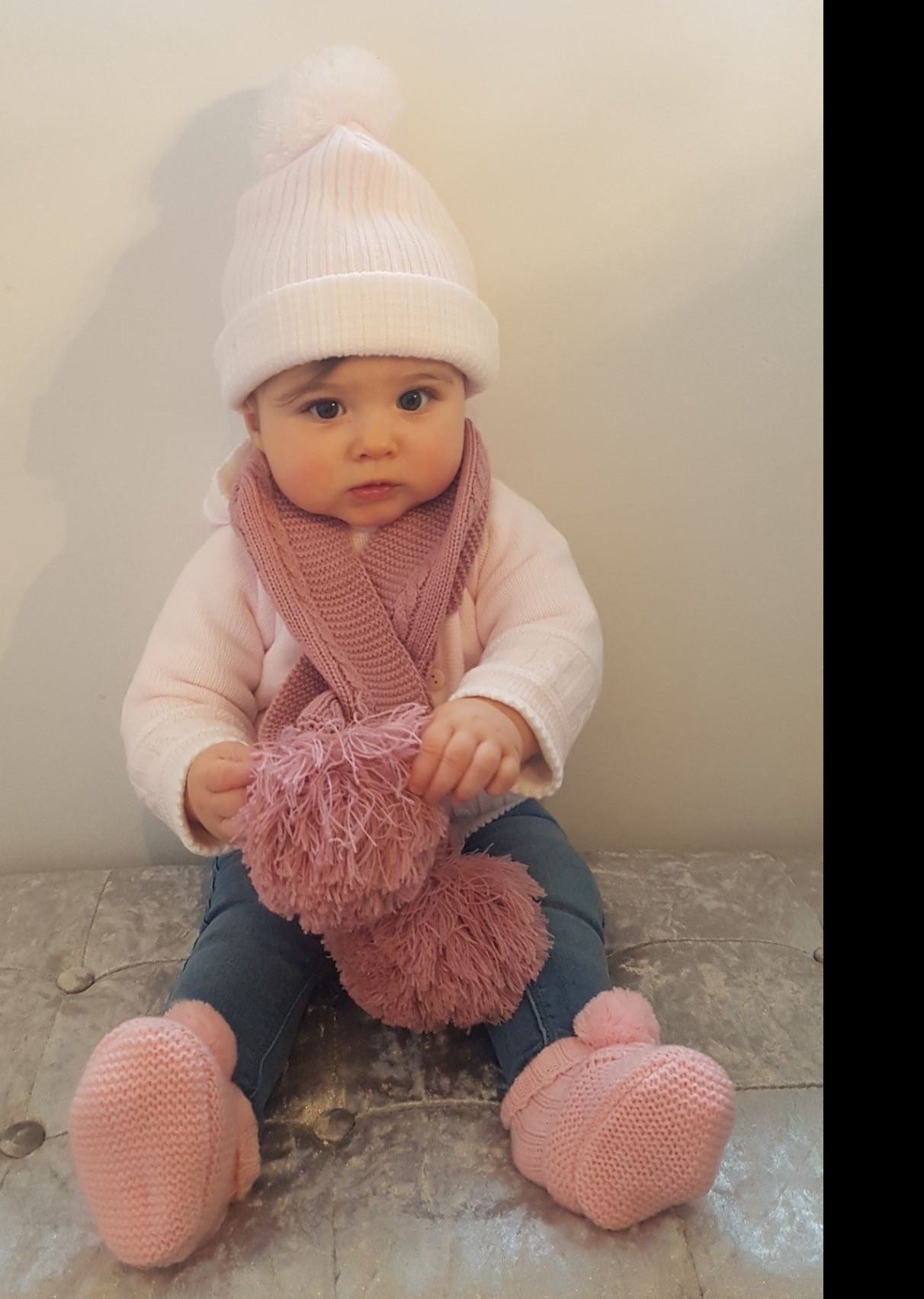 Baby Girls Cable Knit Bobble Scarf