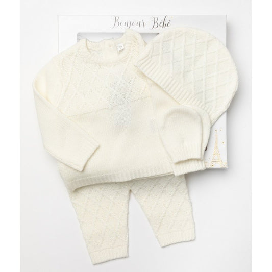Baby Girls Cream Knitted 4 Piece Outfit (In Gift Box)