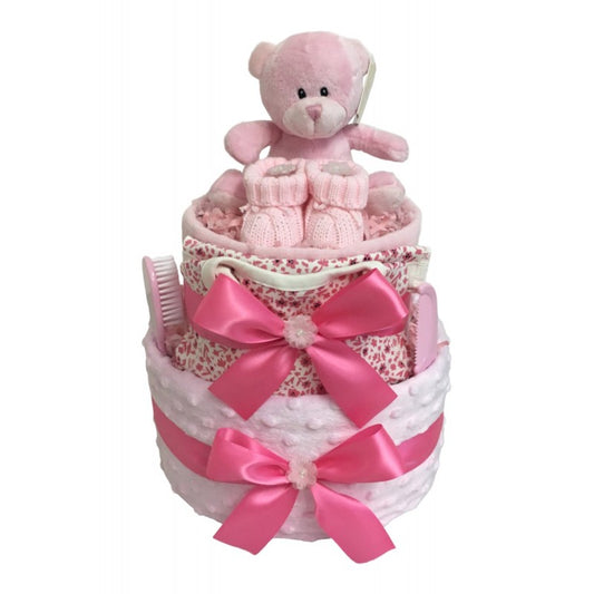 2 Tier Nappy Cake Wrapped In Luxury - Pink