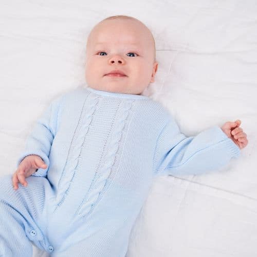 Blue Knitted Baby Romper Babygrow