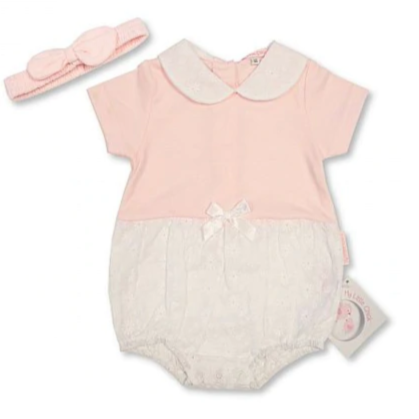Baby Girls Romper with Bow and Headband - Pink