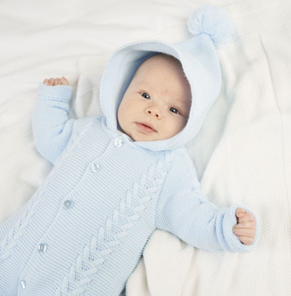 Dandelion Blue Bobble Hooded Cable Knit Pramsuit