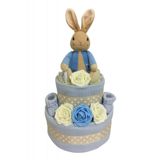 Two Tier Nappy Cake With Peter Rabbit