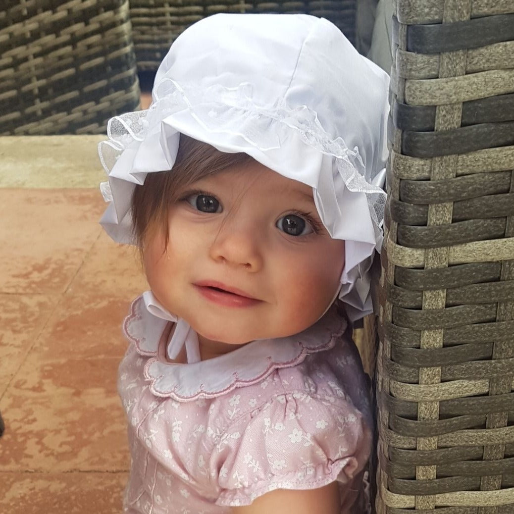 White Lace Summer Hat with Bow (0-24 Months)