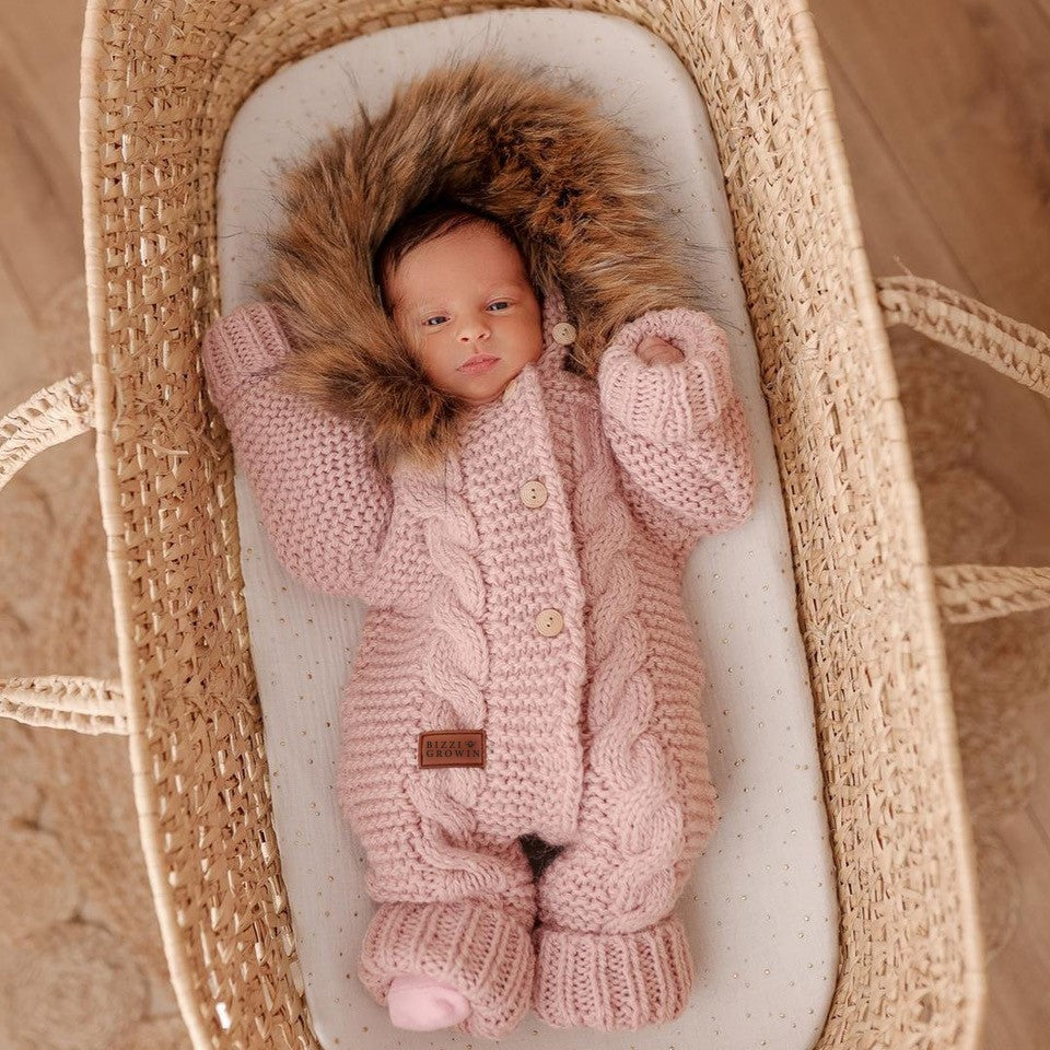 Alpaca Wool Pramsuit with Detachable Faux Fur Collar